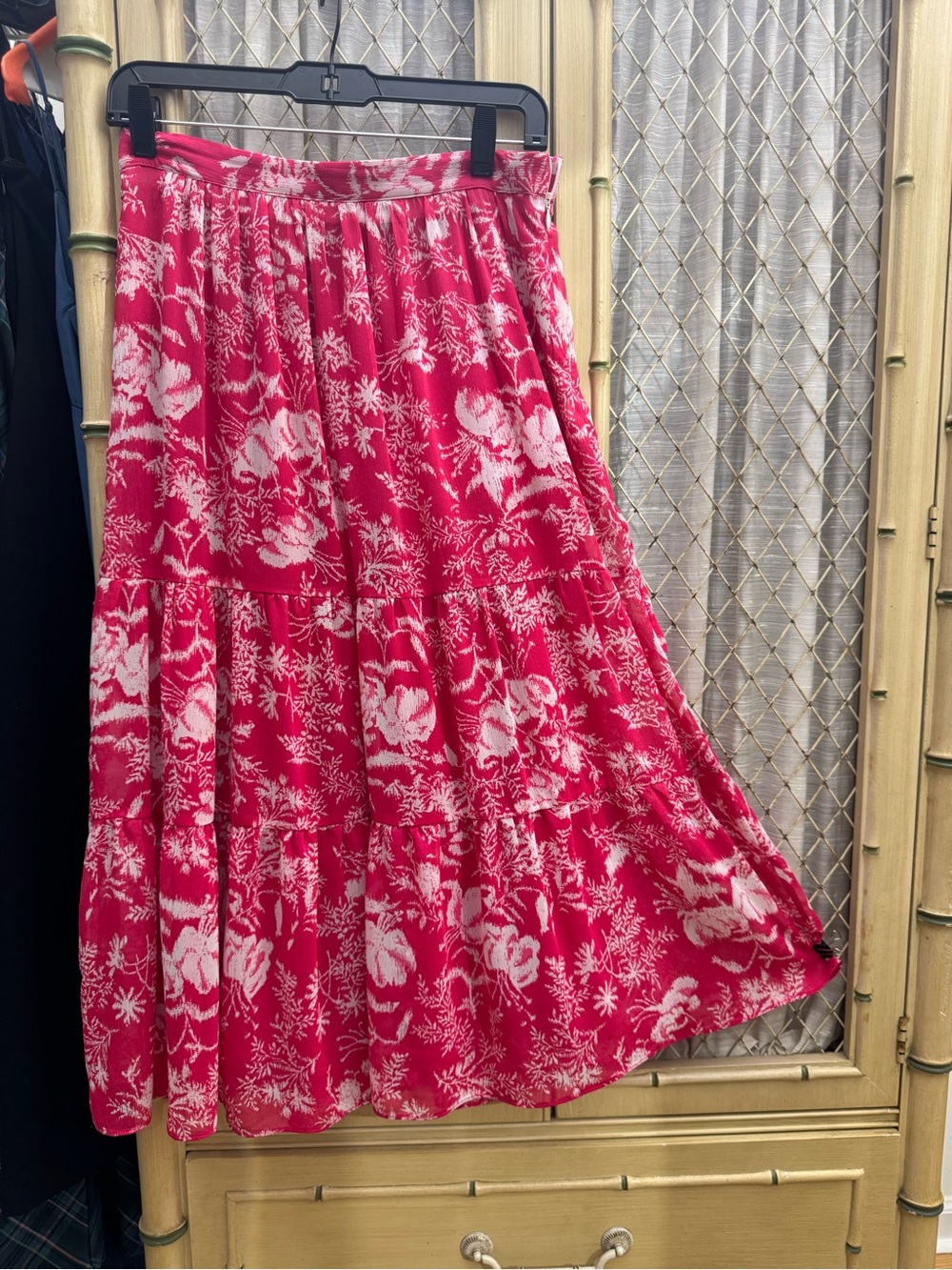 ba&sh Fuchsia and White Floral Tiered Maxi Skirt